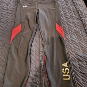 Under Armour Black Leggings with Red and Gold Accents